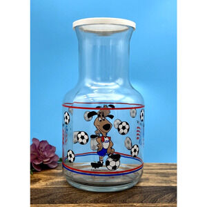 Vintage World Cup USA FIFA Soccer 1994 Striker Pup Glass Carafe Pitcher With Lid